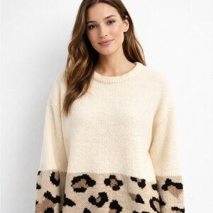 Davi and Dani Leopard Print Cream and Black Sweater